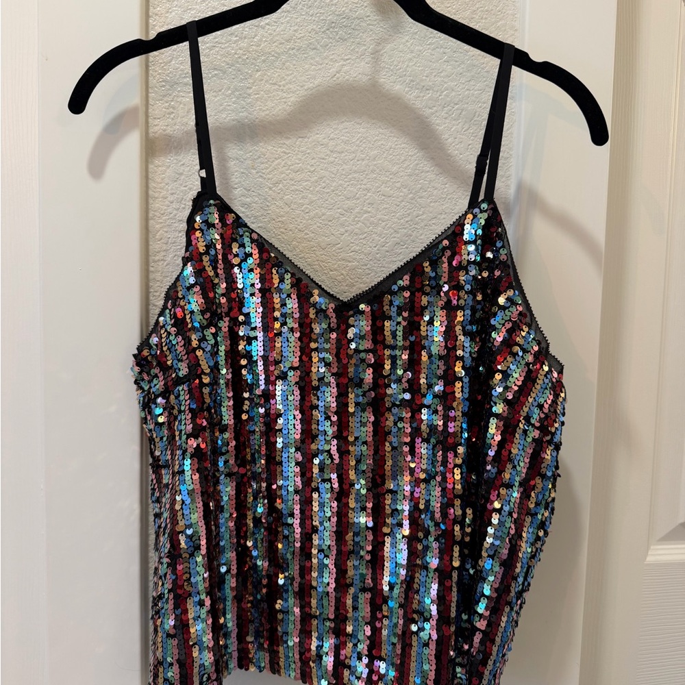 Skies Are Blue Multicolor Sequin Cami with Black Trim